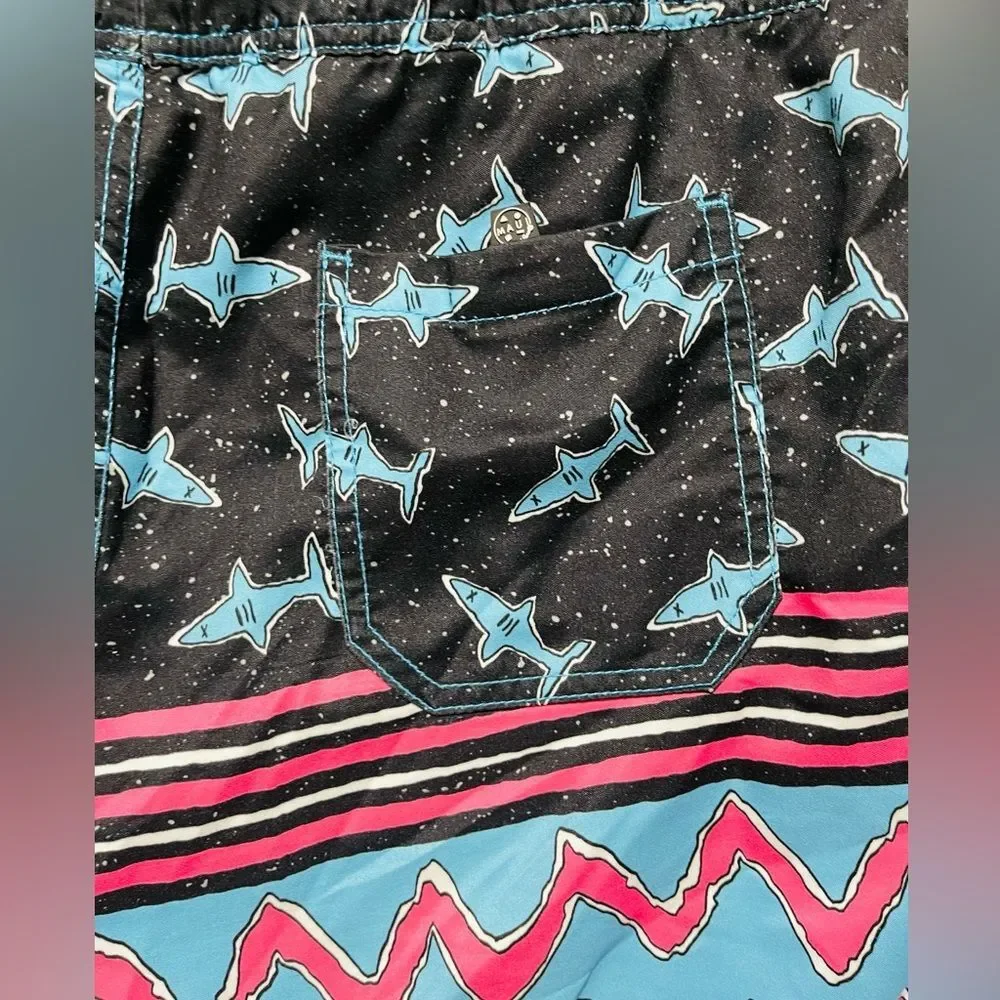 Since Maui swimming trunk novelty sharks waves pockets summer beach men’…